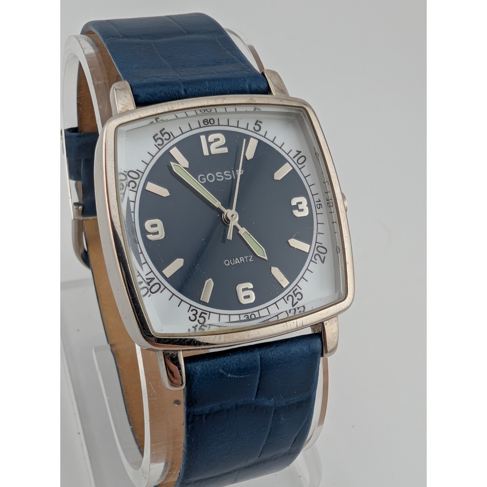 Gossip‎ Watch Women 31mm Silver Case Blue Leather Band- New Battery